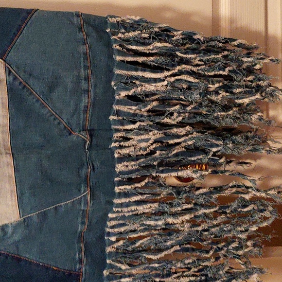 AKIRA Blue Patchwork Maxi Skirt with Fringe - Picture 4 of 8